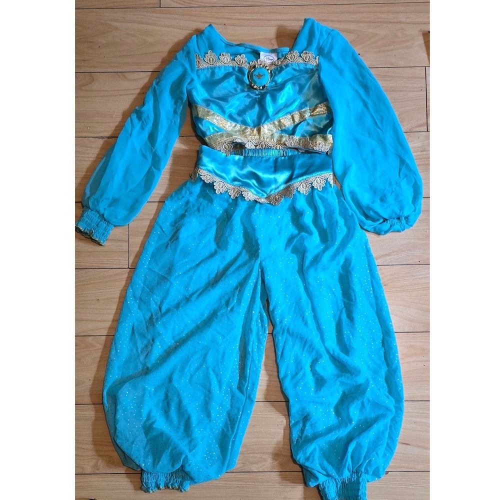 Disney Princess Jasmine Costume Girls 5/6 Teal Gold 2 Pieces Halloween Dress-Up